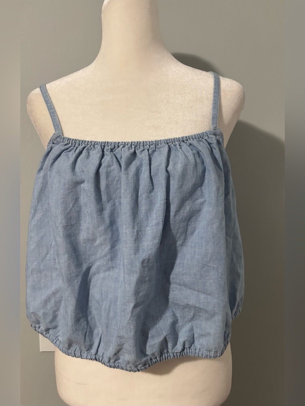 Madewell Light Blue Linen-Blend Spaghetti Strap Crop Top